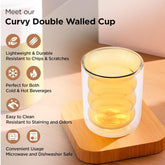 Kuber Industries Double Wall Borosilicate Glass Coffee Mug Set of 2-200ml | Unique Curvy Design | High Thermal Resistance | Microwave/Dishwasher Safe | Gifting Pack for Friends/Couples | Yellow